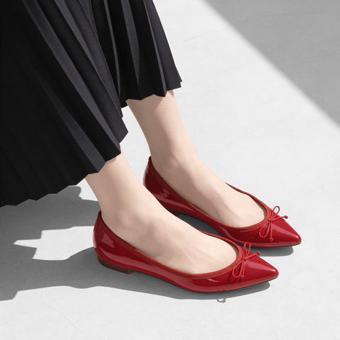 10% OFF: 2024SSBI: Pointed Toe Flat Ballet Shoes (1333) Red E