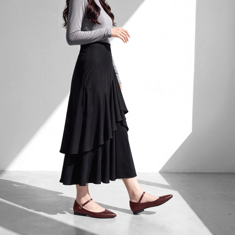 Out of Stock Last One 30% OFF: 2022AW: Strap Design Shallow Instep Flat Shoes (4801) Black G