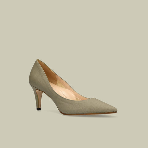 50%OFF：iCoN COLORS：ポインテッドトゥ リネン パンプス（C76535）SカーキL/mamian（マミアン）