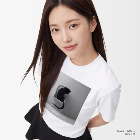 予約：urday【Animal／Black Cat／WB】フォトTシャツ（8064391）ホワイト/urday（マミアン）