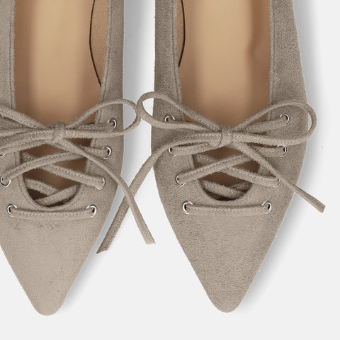 2025AW：レースアップデザイン フラットシューズ（m17060）グレージュS/mamian（マミアン）