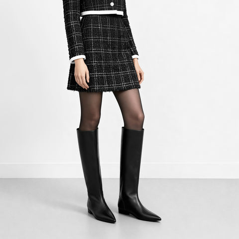 2025AW：ワイドシャフト フラット ロングブーツ（m17059）ブラック/mamian（マミアン）