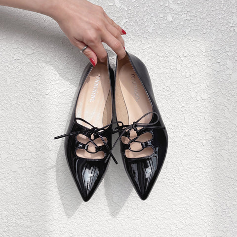 予約：レースアップ フラットシューズ（m17068）ブラックE