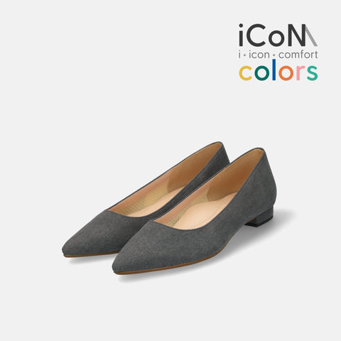 ラストワン50%OFF：iCoN COLORS：ポインテッドトゥ スエード フラットシューズ（C20142）チャコールS/mamian（マミアン）